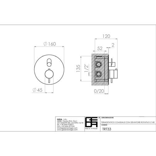 Thermostatic shower mixer with diverter complete with external part and chromed built-in part 2 outlets - Macò, Geda