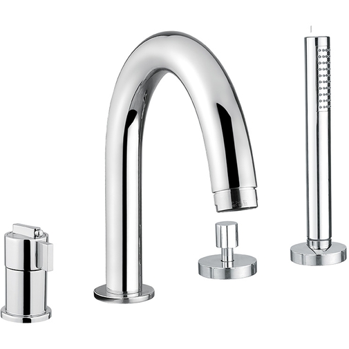 Thermostatische Wannengruppe mit Umsteller komplett mit Mischer, Auslauf und 4-Loch-Handbrause - Kobuk, Bugnatese