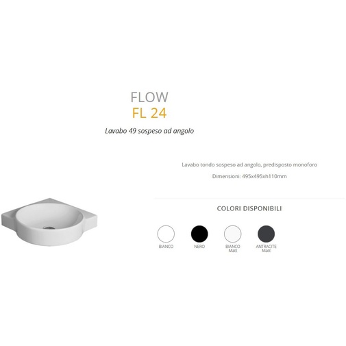 Trendy corner suspended washbasin 49x49 cm - Flow, Simas