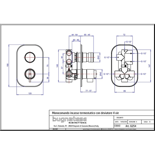 UP-Thermostat-Brausebatterie mit Umsteller mit 4 Ausgängen, Chrom - Kobuk, Bugnatese