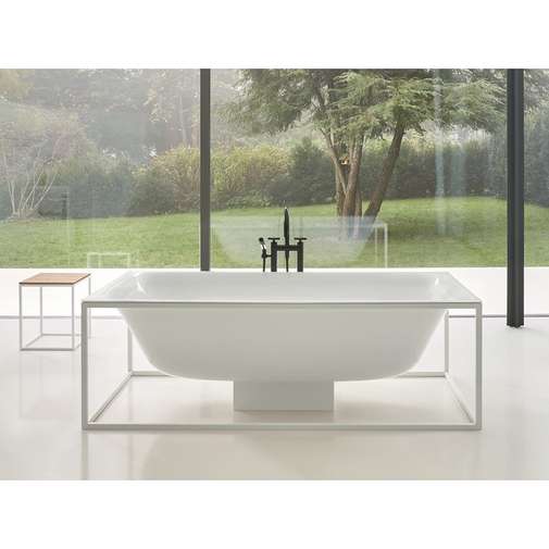 Vasca freestanding telaio acciaio bianco, colonna scarico Bettelux Shape, Bette