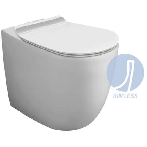 Vaso a terra carenato rimless, scarico parete o pavimento, 56x36,5x42 bianco opaco - Vignoni, Simas