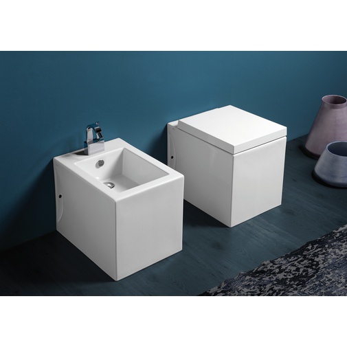 Vaso a terra squadrato stile moderno in ceramica bianca Frozen, Simas