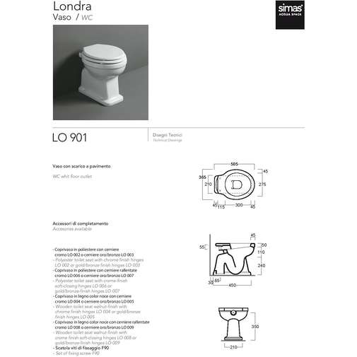 Vaso a terra stile old england Londra bianco lucido con scarico pavimento Simas