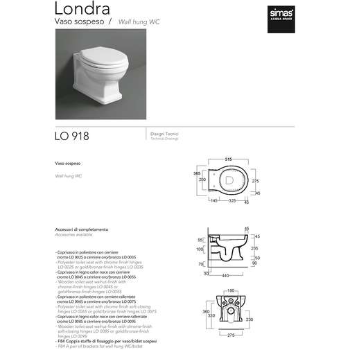 Vaso Sospeso in Ceramica Simas Londra Bianco Lucido LO 918 - Design Classico