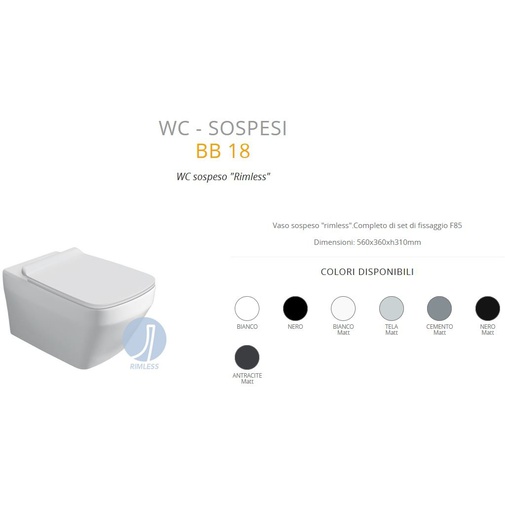 Vaso sospeso rimless design moderno nero opaco - Baden Baden, Simas