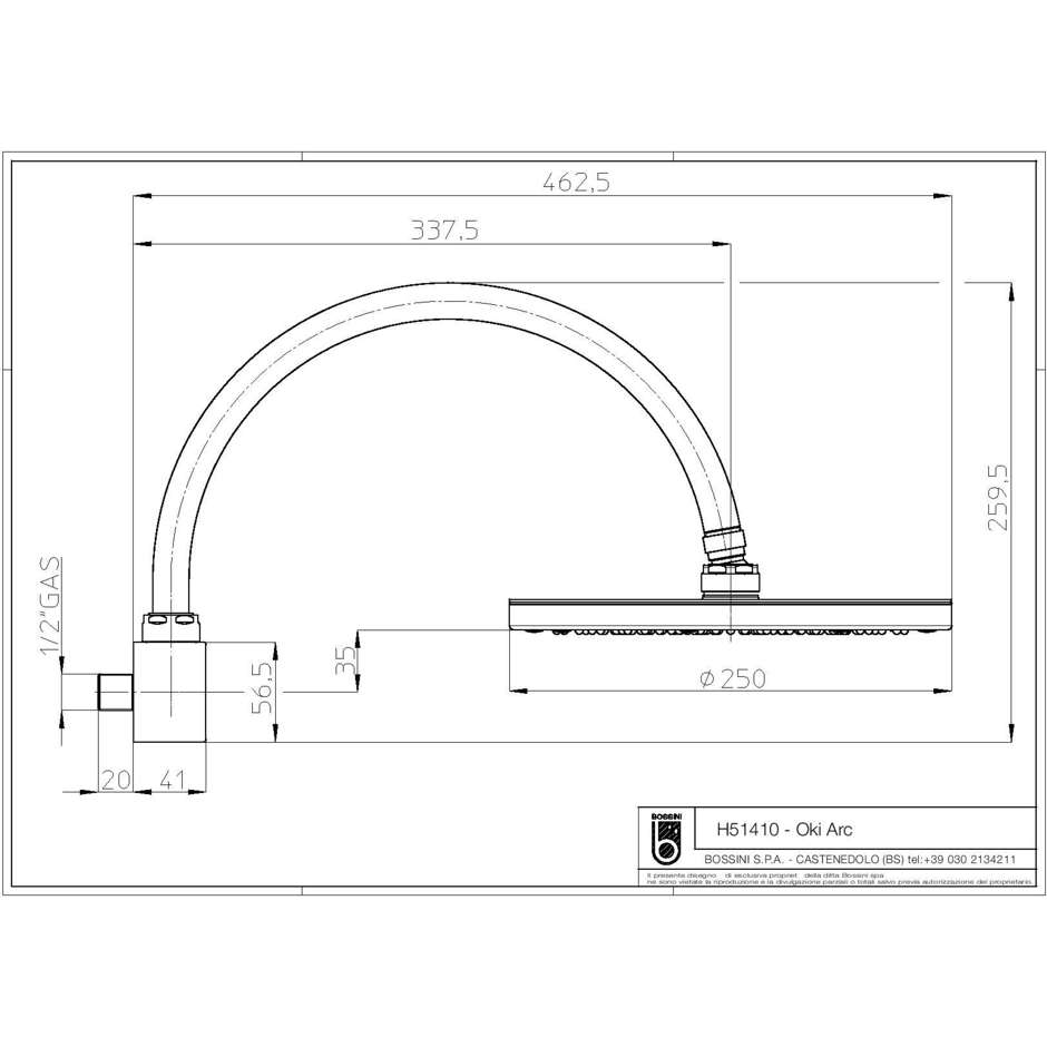 Verchromter Duschkopf Durchmesser 25 cm, mit schwenkbarem Bogen-Wandarm - Oki Arc, Bossini