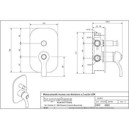 Verchromter Duschmischer im klassischen Stil mit Umsteller - Lem, Rubinetteria Bugnatese