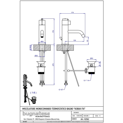 Verchromter Waschtisch-Thermostat - Kobuk Fix, Rubinetteria Bugnatese