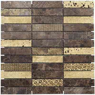 Verziertes Wandmosaik aus Marmor und Lavastein, brauner Emperador 30x30 cm - Patchwork, Boxer