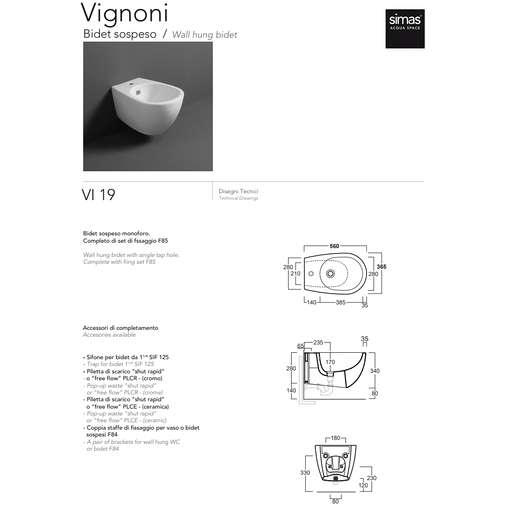 Vignoni - Bidet suspendu monotrou Simas