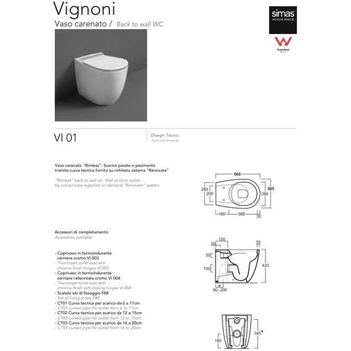 Vignoni - Simas rimless back-to-wall toilet