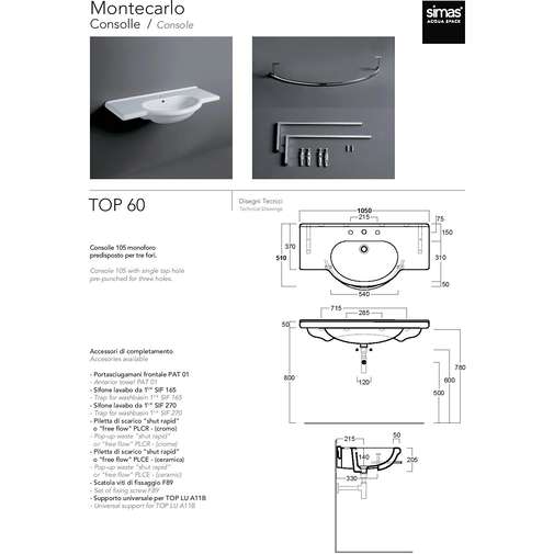 Vintage style console washbasin in white ceramic 105 cm - Montecarlo, Simas