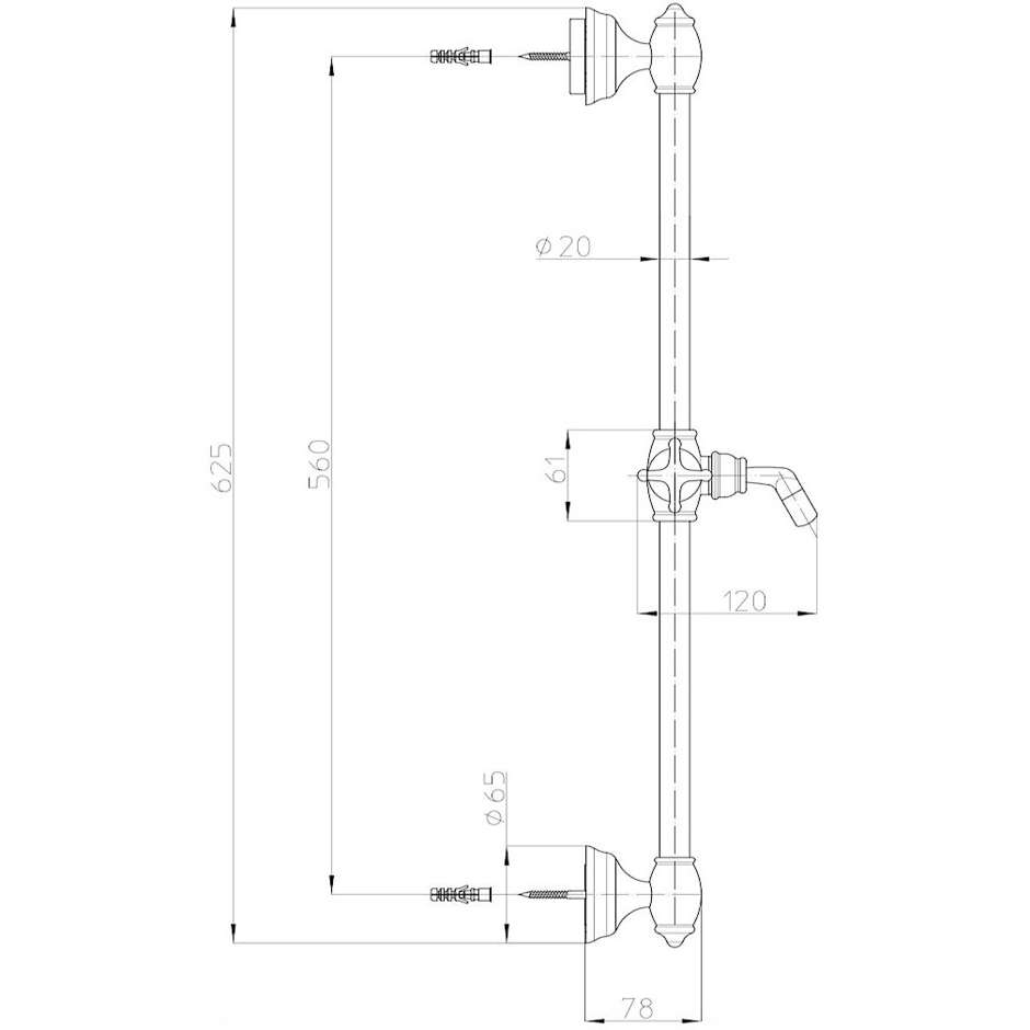 Vintage style sliding rail 60 cm, round hand shower 11 cm - Classic, Bossini