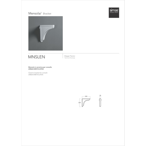 Wall bracket for washbasin and white console in Simas ceramic