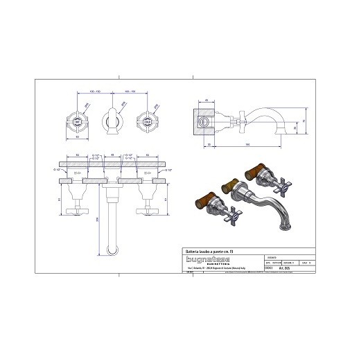 Wall group 3 elements with 19 cm spout 865 Princeton Bugnatese