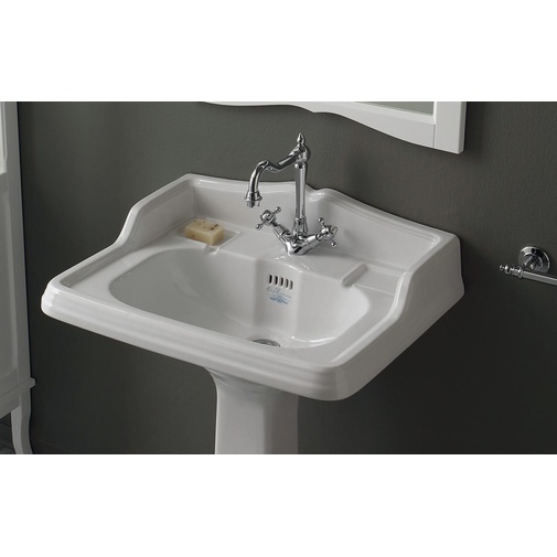 Wall hung washbasin with retro backrest in white ceramic 73 cm - Arcade, Simas