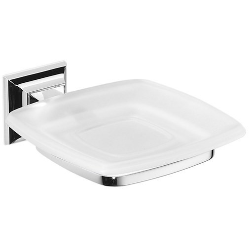 Wall-mounted acid-etched glass soap dish with chromed finishes - Portofino, Colombo Design