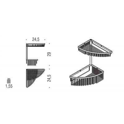 Wall mounted corner shower accessory with two modern style chromed baskets - Colombo Design