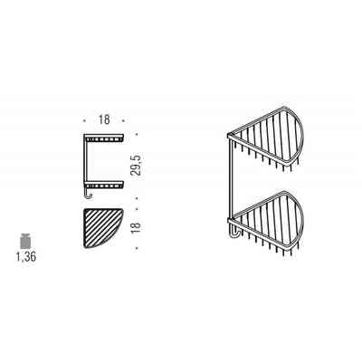 Wall mounted corner shower accessory with two overlapping baskets, chromed - Colombo Design