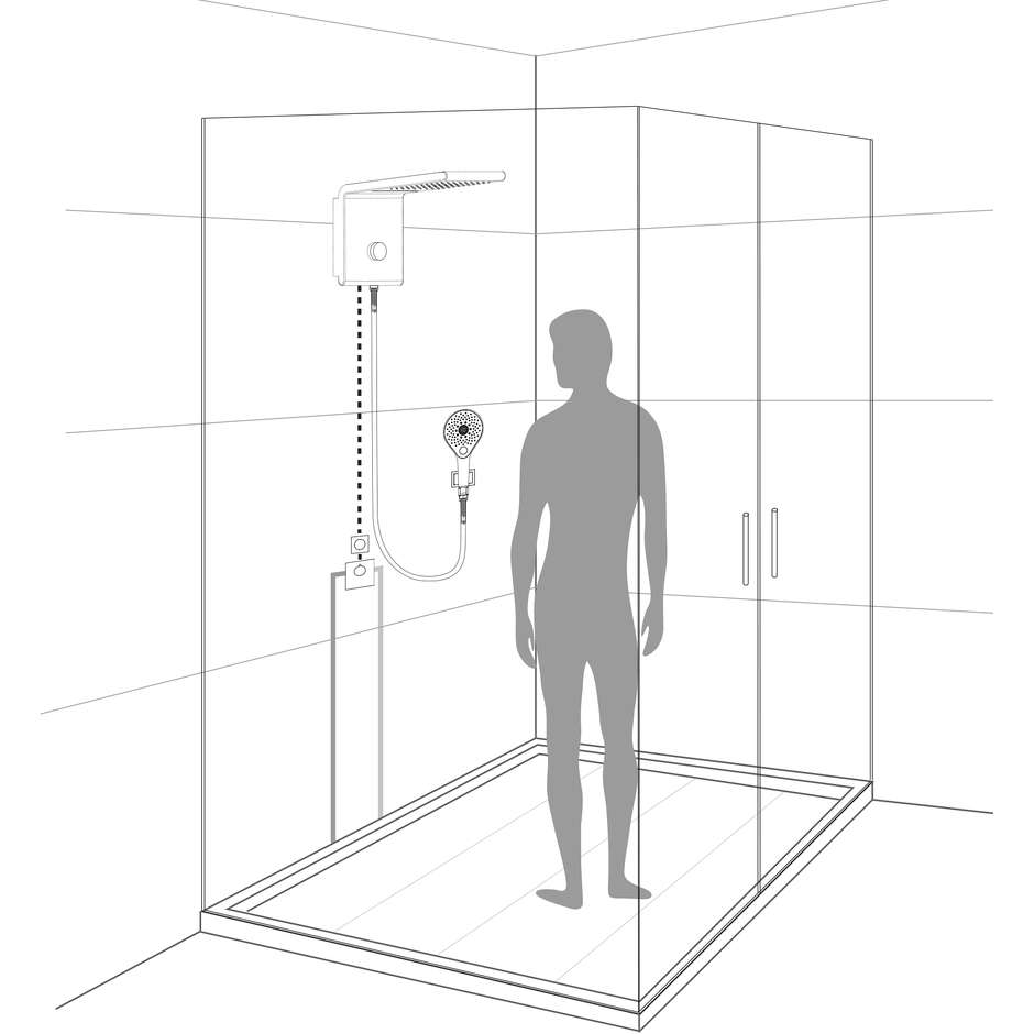 Wall mounted matt brushed steel shower head, 2 jets, 20x45 cm - Syncro-Rain Renovation, Bossini