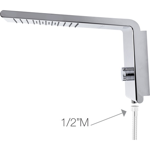 Wall mounted matt brushed steel shower head, 2 jets, 20x45 cm - Syncro-Rain Renovation, Bossini