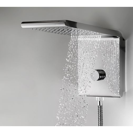 Wall-mounted matt brushed steel shower head, with hand shower, 2 jets, 20x45cm - Syncro-Rain-Renovation, Bossini
