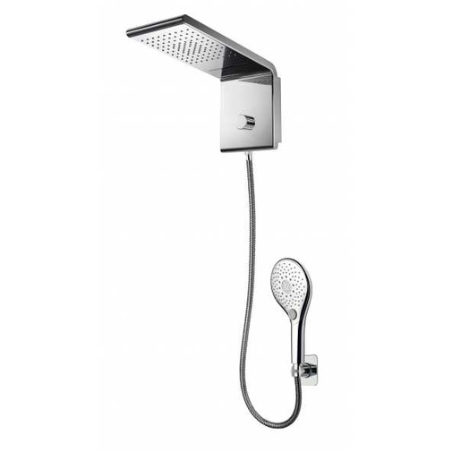 Wall mounted matt brushed steel shower head with hand shower, 2 jets, 20x45cm - Syncro-Rain-Renovation, Bossini