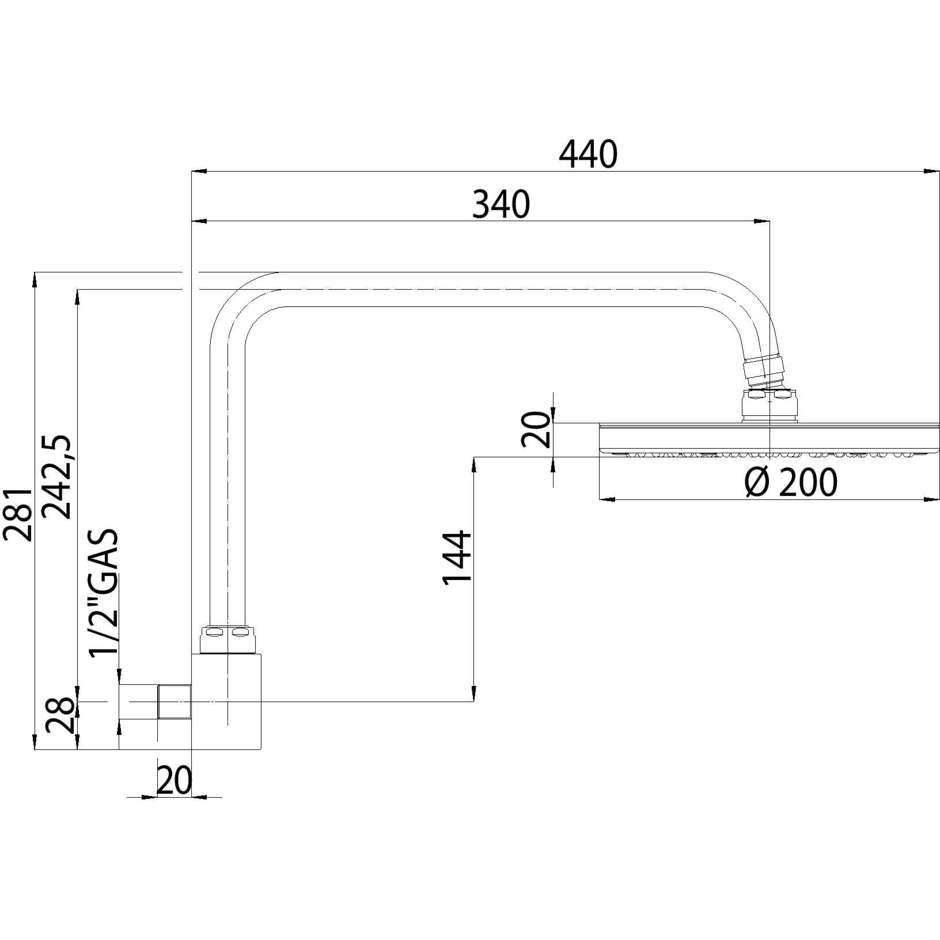 Wall mounted shower head diam. 20 cm, with high swivel arm, chrome - Oki, Bossini