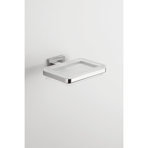 Wall mounted soap dish in squared opaque glass and chromed finishes - Basic Q, Colombo Design