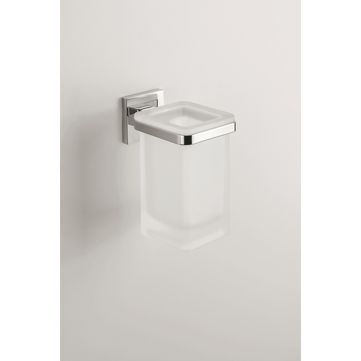 Wall mounted square tumbler holder in opaque glass with chrome finish - Basic Q, Colombo Design