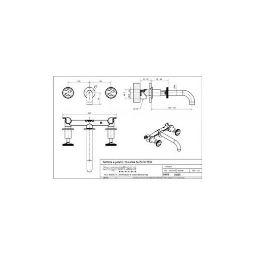 Wall mounted tap spout 19 cm, click clac waste Millenovecinquanta 4565SC Bugnatese