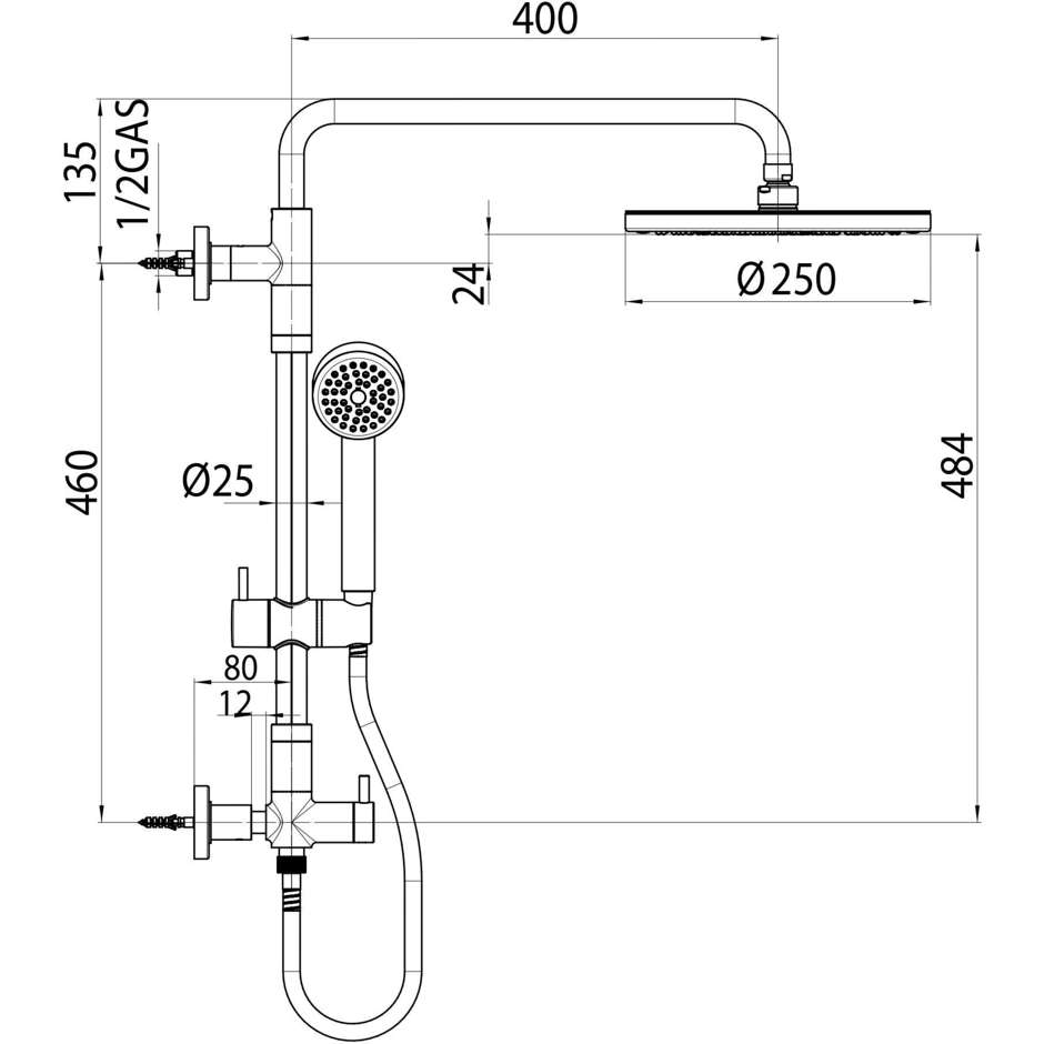 Wall shower column with 20cm shower head, 59cm sliding rail - Gio Renovation, Bossini