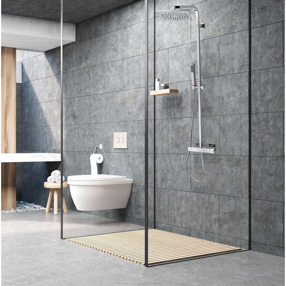 Wall shower column with 21x21cm shower head, sliding rail, thermostat mixer. - Cosmos, Bossini