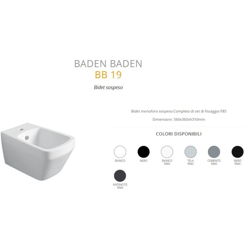 Wand-Bidet im modernen Stil komplett mit glänzend schwarzem Befestigungsset - Baden Baden, Simas