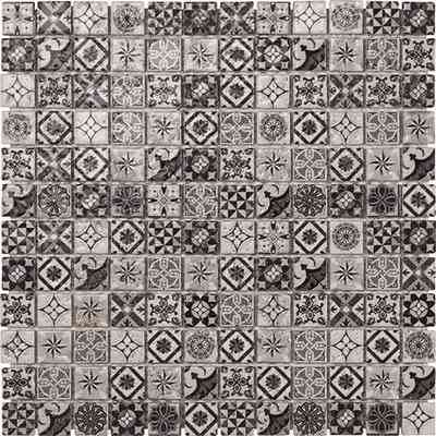 Wand-/Bodenmosaik mit kleinen verzierten Fliesen 30x30 cm, Greige - Heritage, Boxer