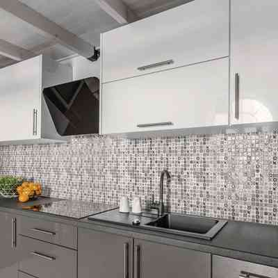 Wand-/Bodenmosaik mit kleinen verzierten Fliesen 30x30 cm, Greige - Heritage, Boxer