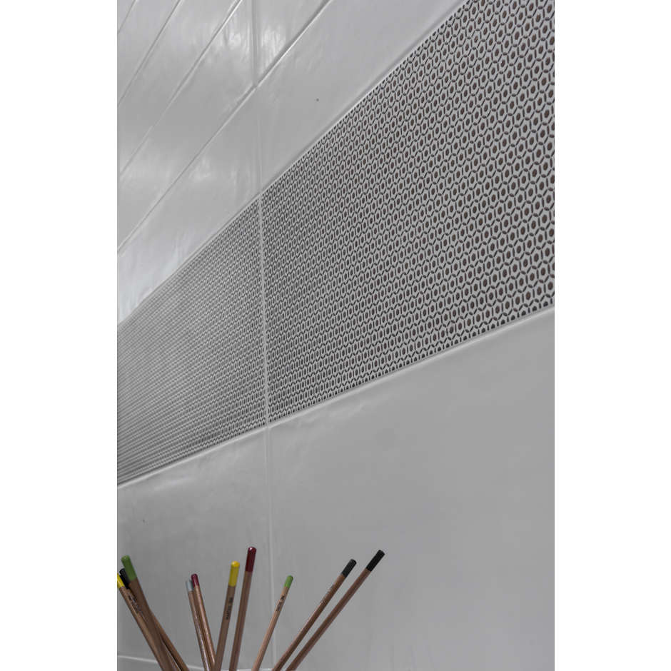 Wandeinsatz Fliese mit Dekoration, 20x60 cm, grau Bijou Cold - Smooth, Dom Ceramiche