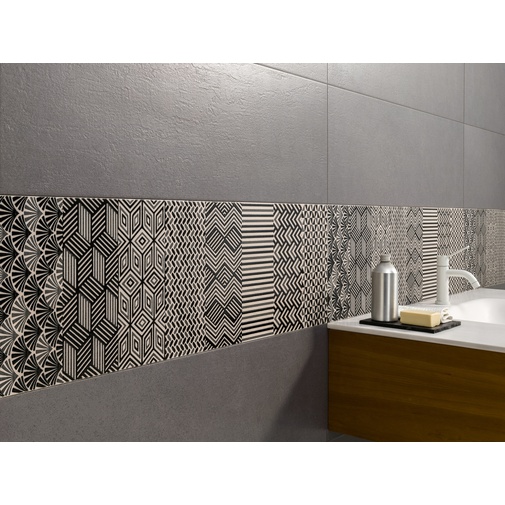 Wandfliese mit dekoriertem Decò-Einsatz, Grau, 33,3x100 cm - Concretus, Dom Ceramiche