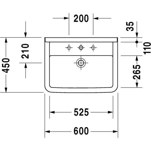 Wandhängendes Einloch-Waschbecken mit weißem Überlauf 60 cm - Starck 3, Duravit