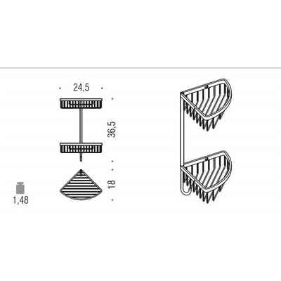 Wandmontiertes Eckduschzubehör mit zwei Körben und verchromtem Haken - Colombo Design