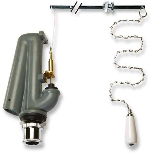 Waste set for tall cistern with chain and white ceramic pull - OMP