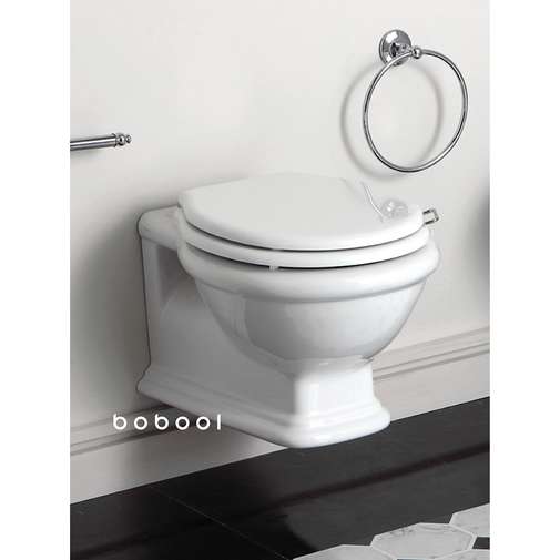 WC suspendu design rétro blanc sans rebord - Lante, Simas