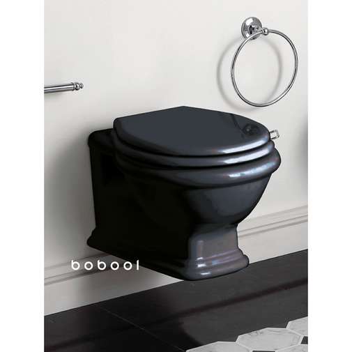 WC suspendu design rétro sans rebord noir brillant - Lante, Simas