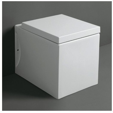 Weißer quadratischer WC-Sitz mit Soft-Close-Funktion und verchromten Scharnieren - Frozen, Simas