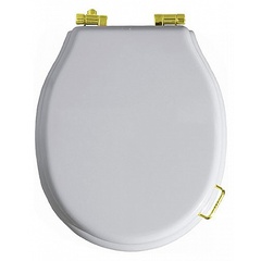 Weißer WC-Sitz mit Soft-Close-Funktion und goldenen Scharnieren - Lante, Simas