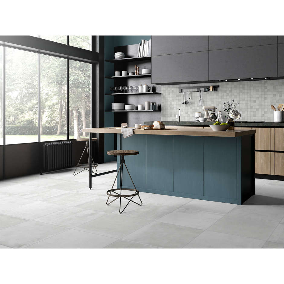 Weißes Feinsteinzeug in Betonoptik 60x60 cm - Entropia, Dom Ceramiche