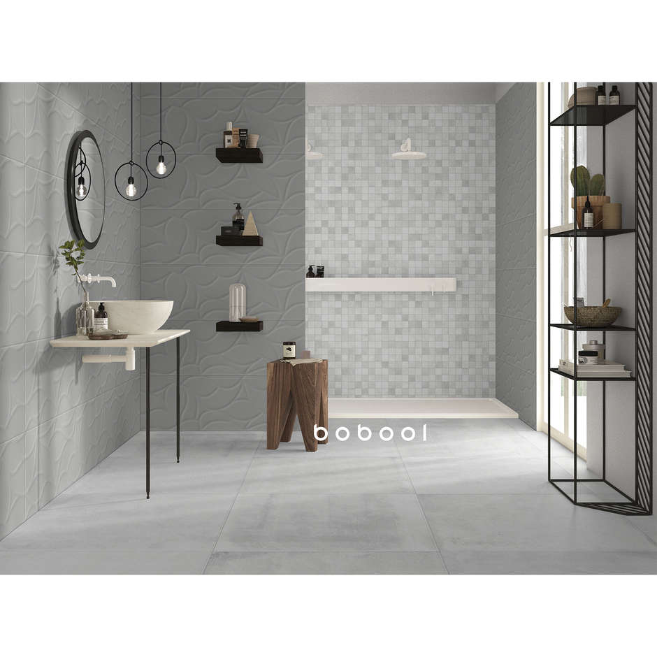 Weißes Feinsteinzeug in Betonoptik, Mosaico 30x30 - Entropia, Dom Ceramiche