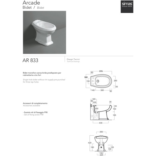 White ceramic parabolic bidet - Arcade, Simas