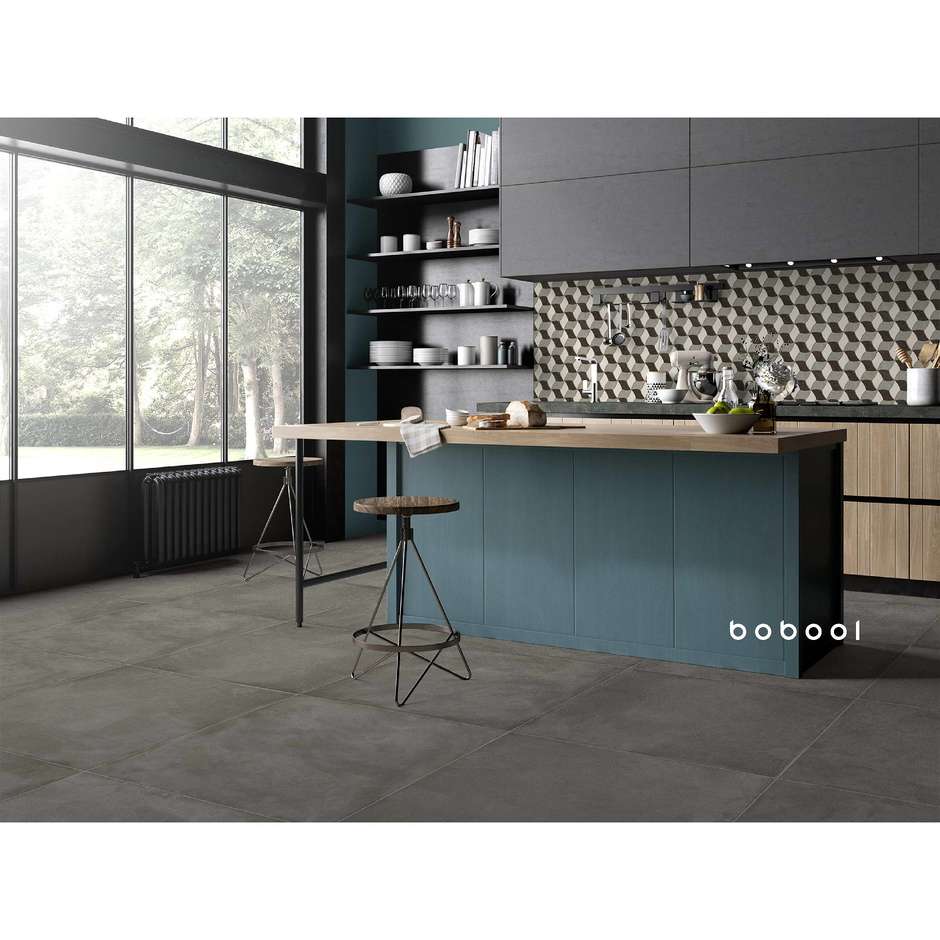 Wood-effect porcelain stoneware, geometric helix decoration, cold tones, 33,3x38,5 cm, Elica Cold - Comfort W, Dom Ceramiche